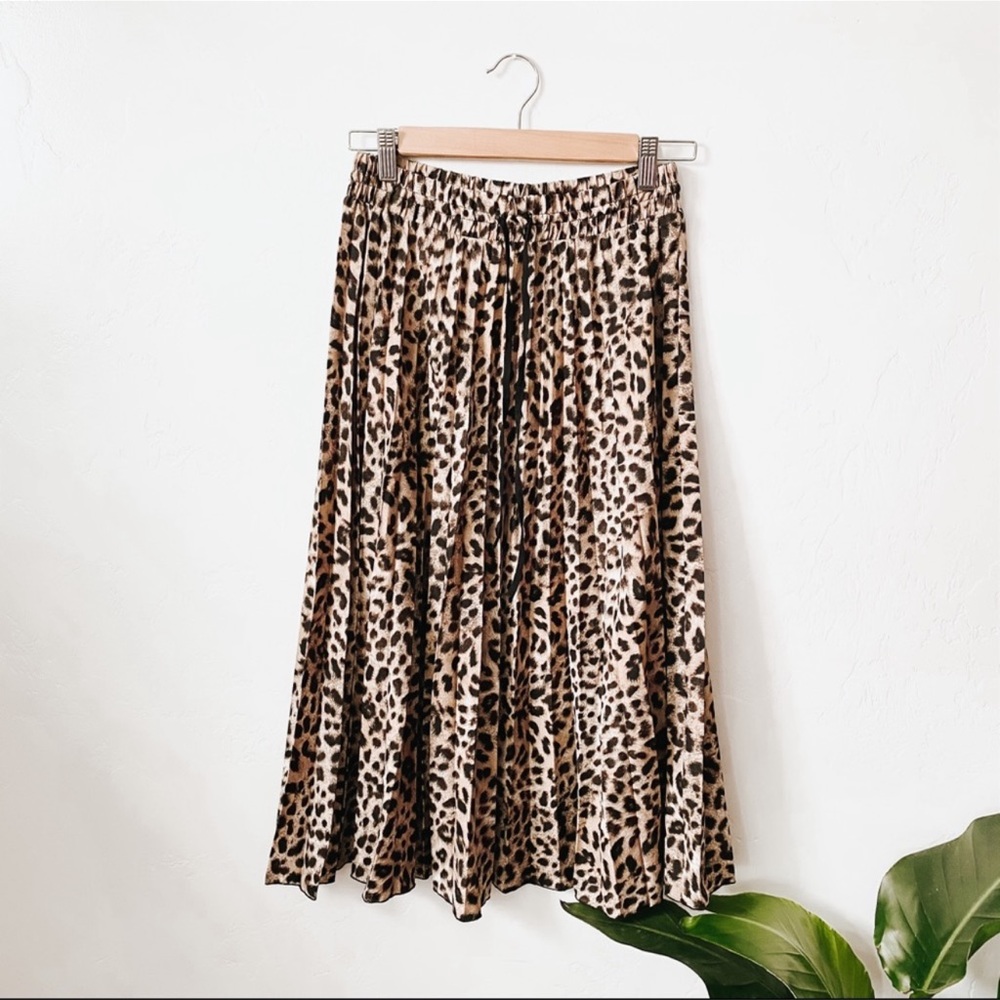 Zara | Cheetah Print Pleated Midi Waist Tie Skirt